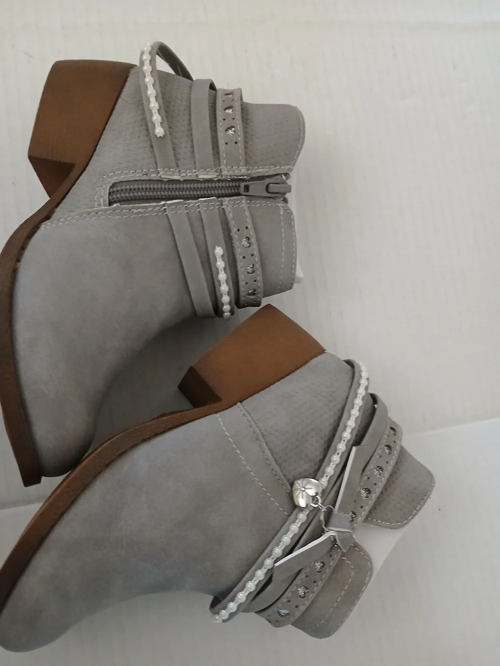 Women’s Grey Ankle Boots with Decorative Straps Size 12M $20